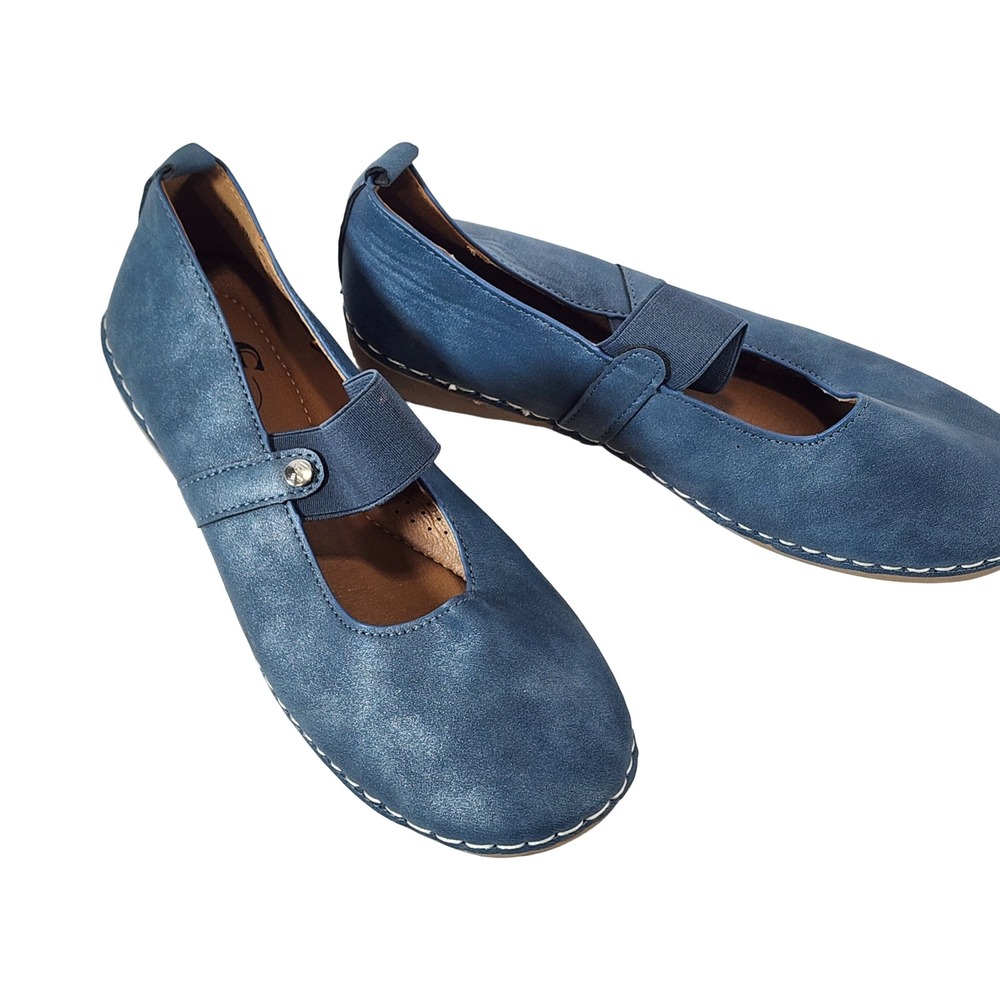GC Shoes Lira Womens Metallic Blue Leather Mary Jane Flats Size 8W
